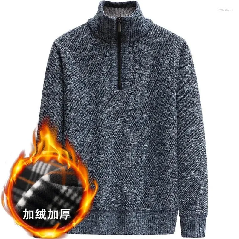 Maglioni da uomo Maglioni da uomo Pullover Autunno Inverno Casual Solid Maglie a manica lunga Maglione Cerniera Plus Velluto Maglieria spessa Warm Pull Homme