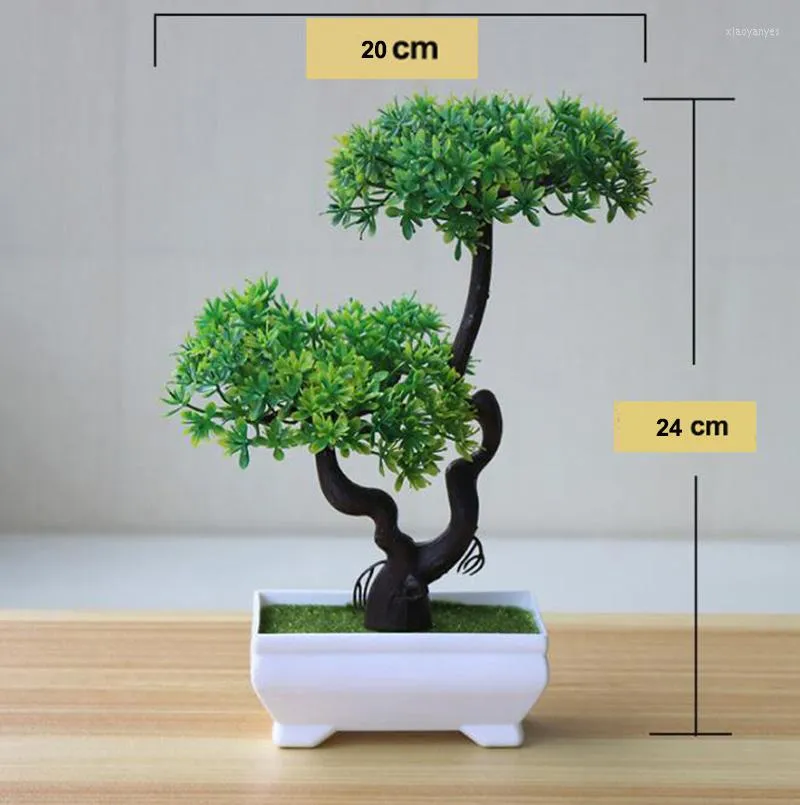 Flores decorativas Plantas verdes artificiales Simulación de bonsai plástico Planta de macetas pequeñas ornamentos en macetas para la mesa del hogar Decoración del jardín