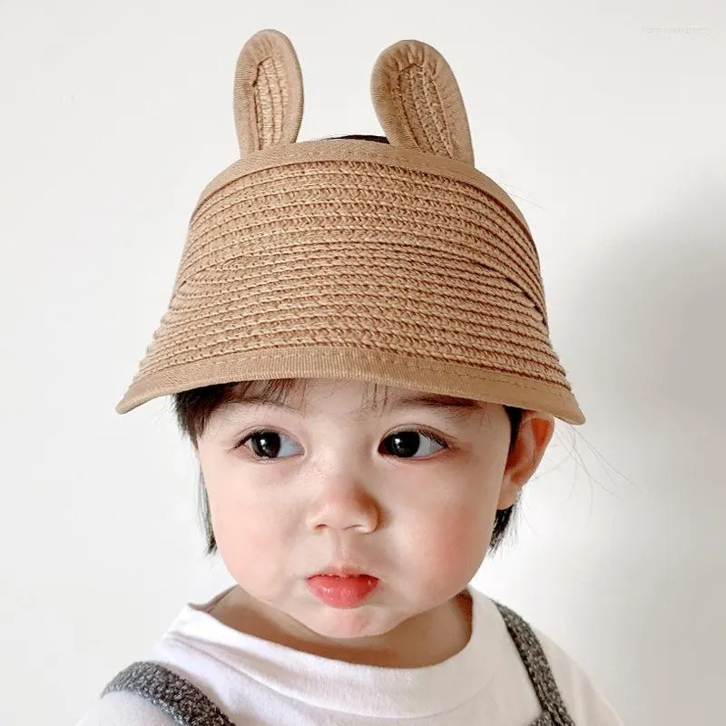 Berets Toddler Baby Infant Cap Sun Protection Breathable Straw Hat Summer Beach Girl Princess Hats Cute Ears Kids Caps Boy Bonnet 1-2 Y