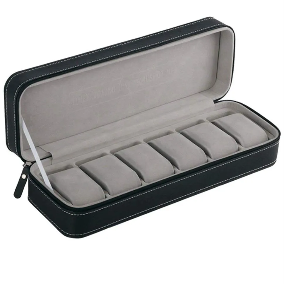 6 Slot Watch Box Portable Travel Dragkedja Case Collector Storage Jewel Storage BoxBlack212a