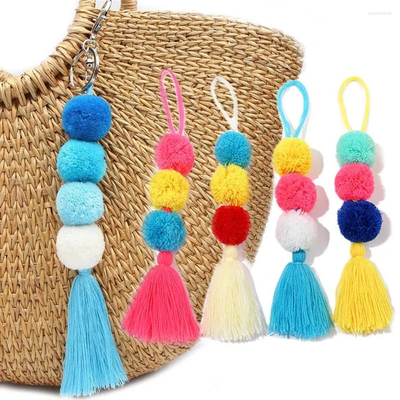 Portachiavi Donne Colorful Pom Nappa Portachiavi Boho Fatti A Mano A Strati di Lana Fringe Portachiavi Per La Borsa FAI DA TE Borsa Decor