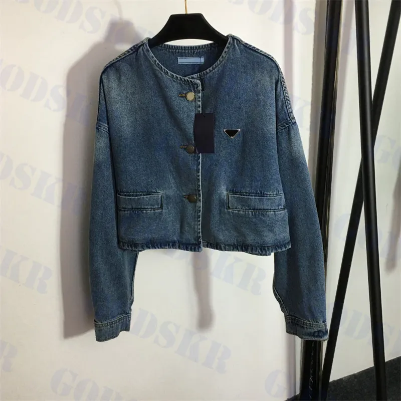 Designer Womens denimrock med triangelmärke damer långärmare jacka mode blå korta rockar