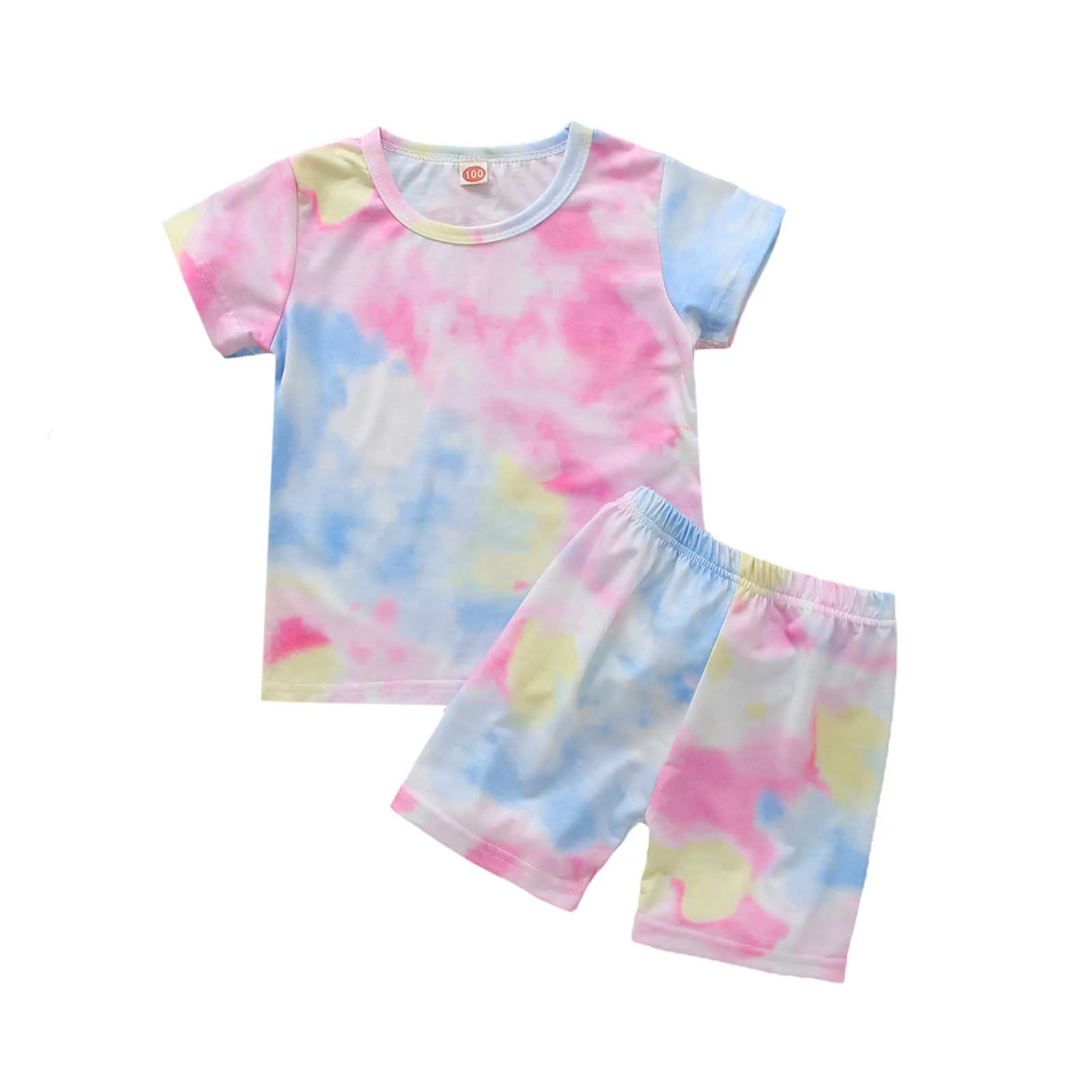 Kleding Sets 2-7Years Kinderen Pak Set Meisjes Tie-Dye Print Ronde Kraag Korte Mouw T-Shirtand Korte Broek voor de Zomer