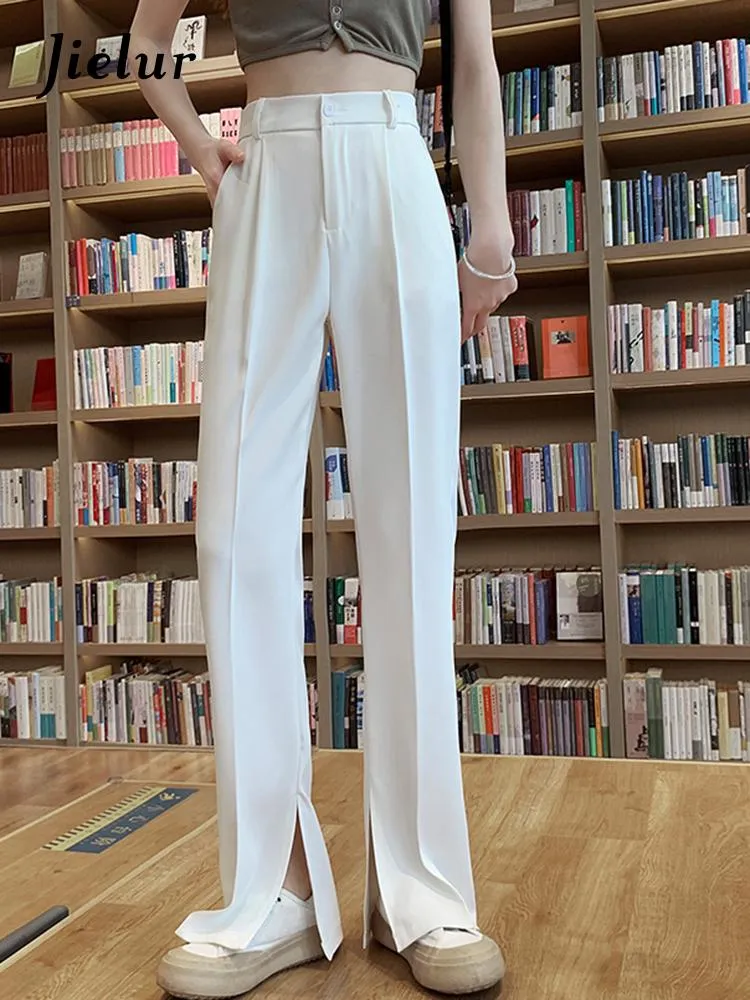 Capris Jielur Fashion New Straight Split Suit Pants女性サマーホワイトブラックカーキロングパンツ女性韓国ズボンXSXL