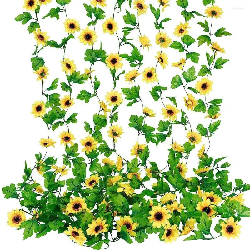 Fleurs décoratives 1 Pack Guirlande De Tournesol Artificielle Vigne En Soie Avec Des Feuilles Vertes Pour Table De Mariage Décor À La Maison