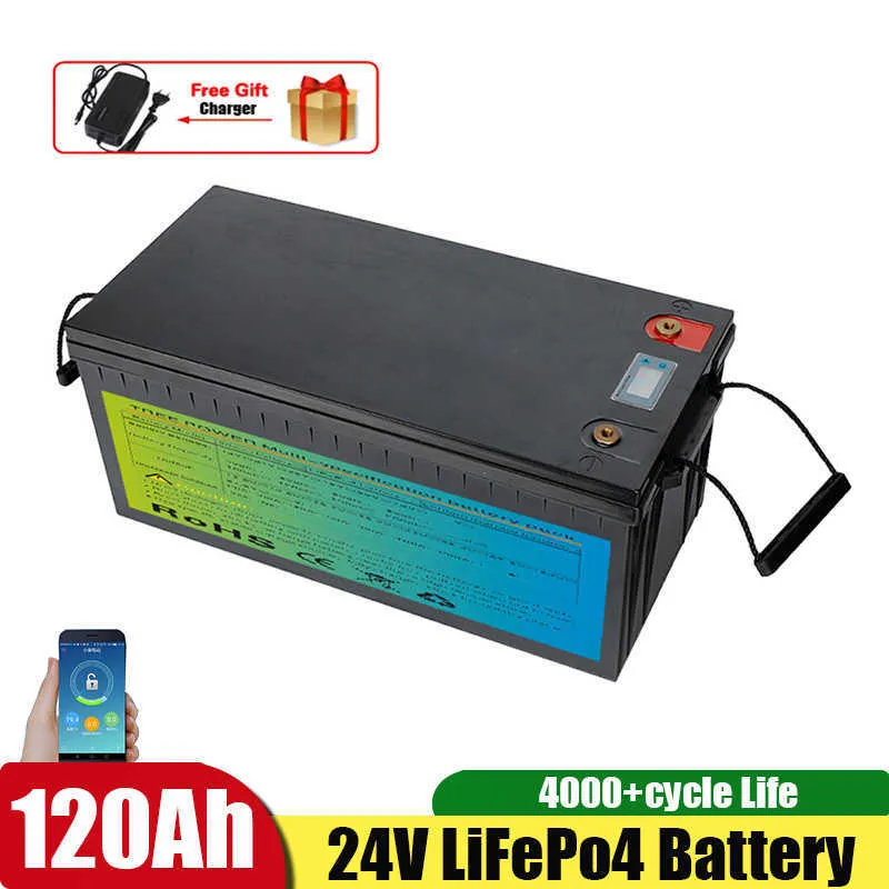 Batterie Rechargeable 24v 120Ah LiFePo4 intégrée 100A BMS Lithium fer Phosphate étanche pour bateau voiture RV solaire