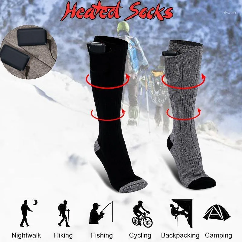 Chaussettes De Sport Adultes Électrique Thermique Hiver Recharge Batterie Chauffée Longueur Moyenne Sport Randonnée En Plein Air Camping Oc6