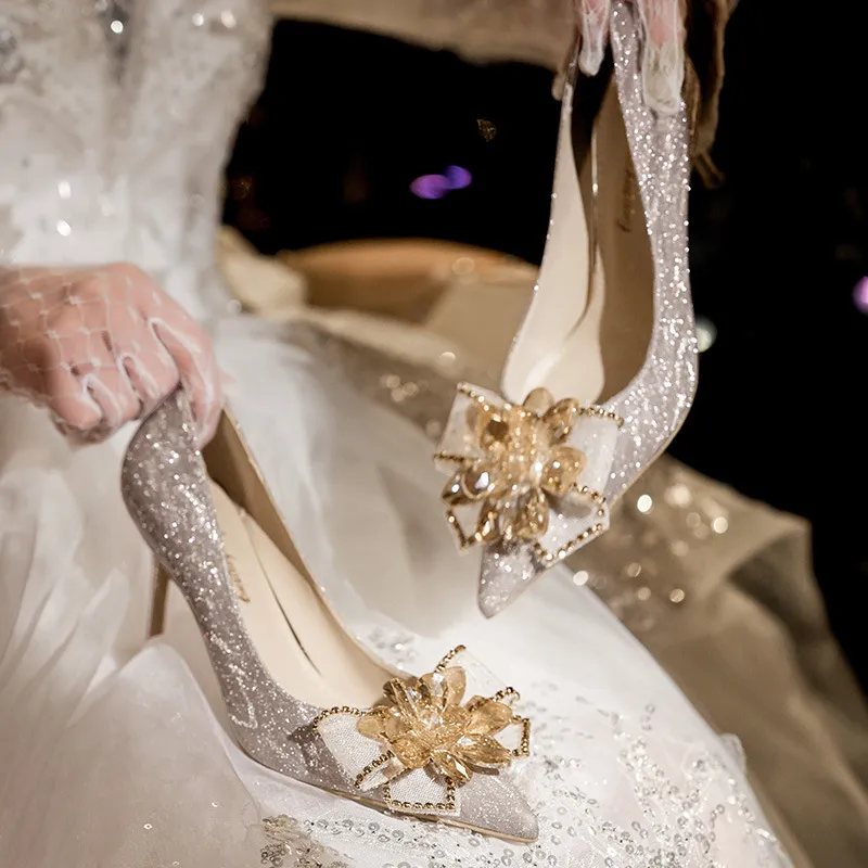 Shiny Rhinestone Double Bow High Heel Sandals For Womens Wedding And Party Dress Wedding Shoes For Bride ZJ01 From Chic cheap 73.47 DHgate.Com