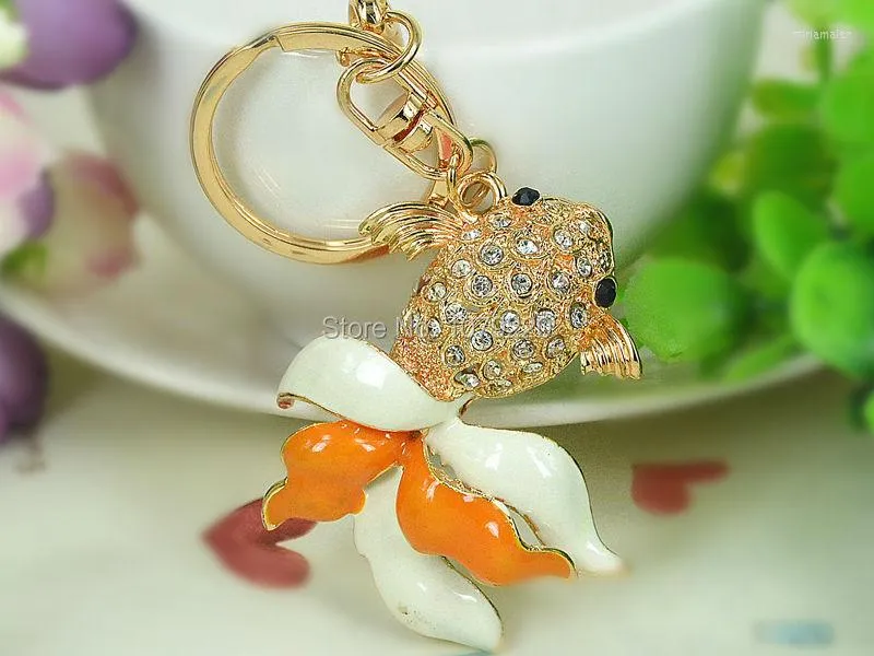 Keychains Goldfish Keyring Stromestone charme de cristal joias de moda feminina bolsa fivela pingente de cadeia -chave presente