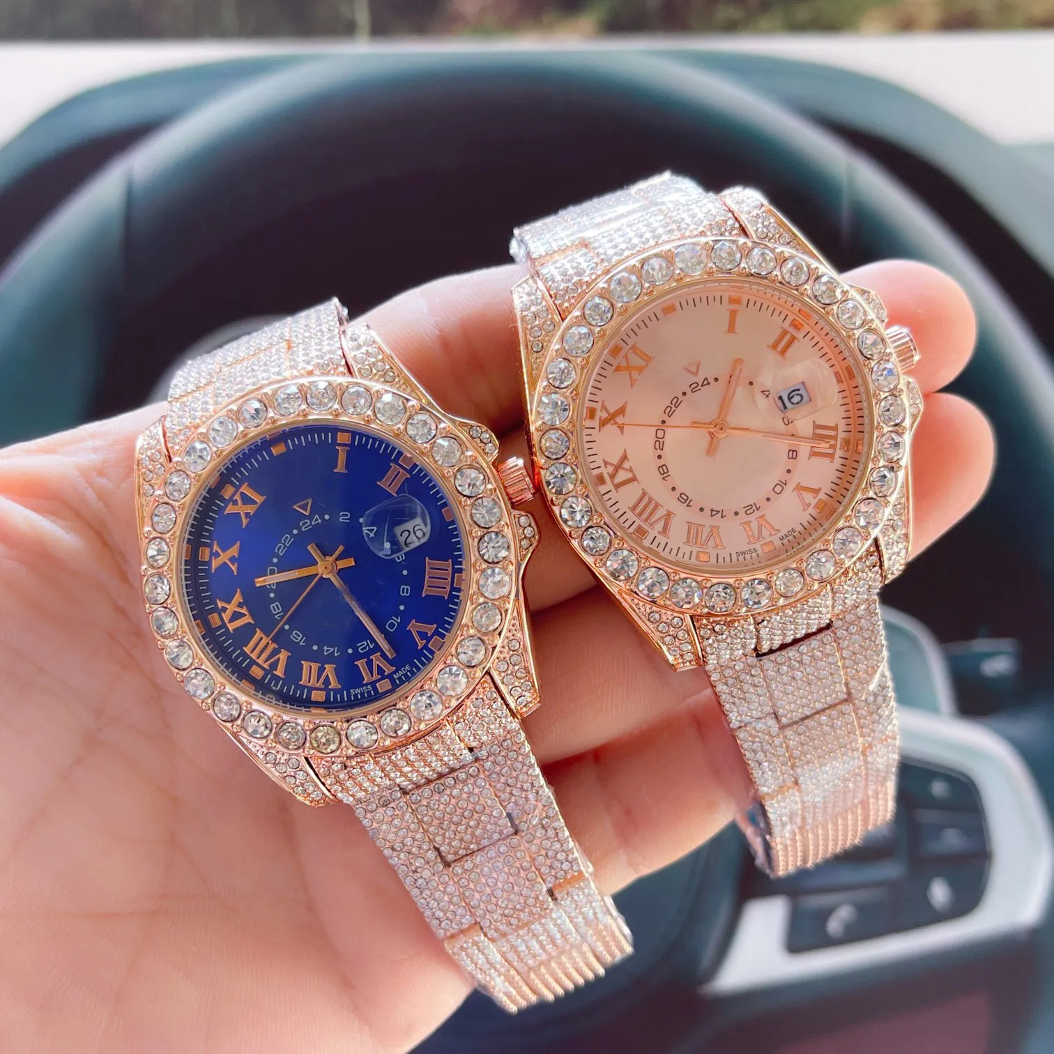 Volledige diamanten horloge ijskoud horloge herenhorloges hiphop sieraden aangepaste moissanite horloge luxe vvs moissanite heren buste kwarts horloge iced out