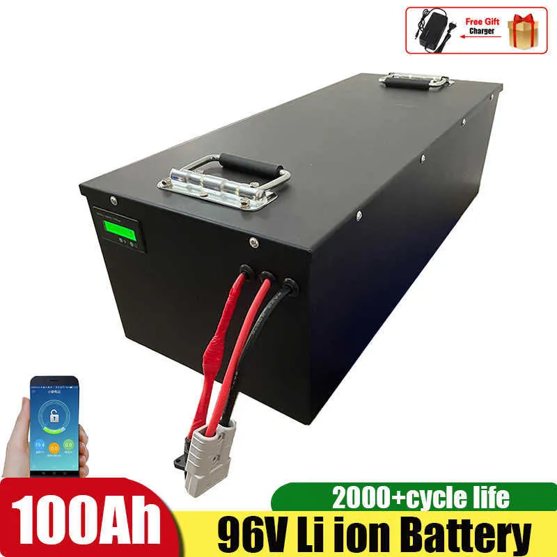 96V Lithium Ion 96.2V 100AH Rechargeable Battery BMS 26S for Motorcycle Golf Cart Vehicle RV Inverter +10A Charger