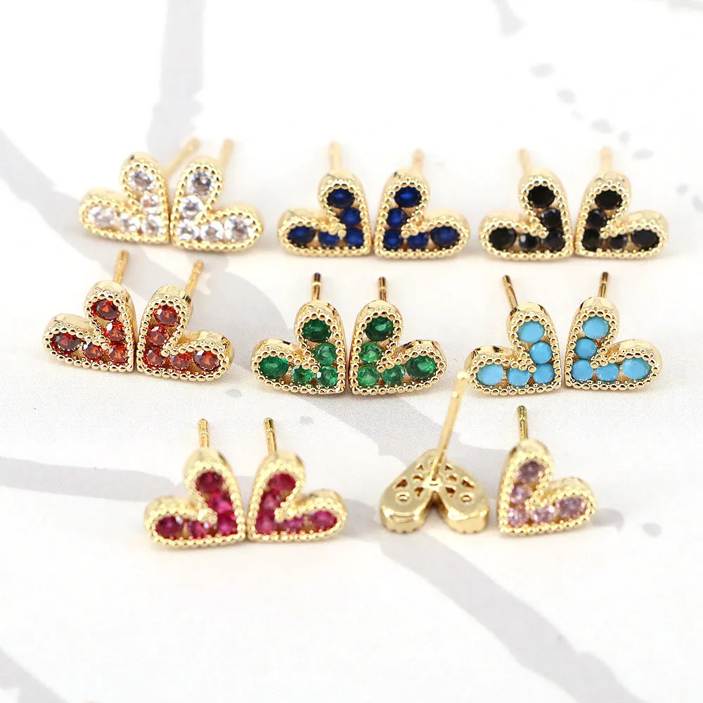 Hoop Huggie 10 Pairs Cute Korean Earrings Heart Bling Zircon Stone Gold Color Stud for Women Fashion Jewelry Gift 230517