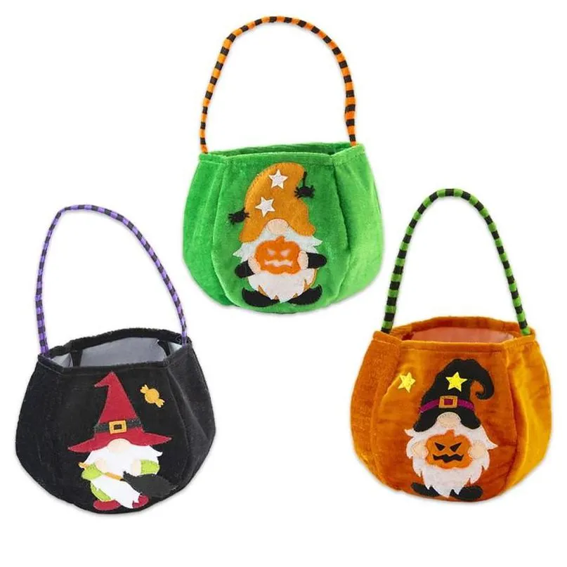 Hediye sargısı Cadılar Bayramı Altın Veet Çanta ile Cadı Gnome Pumpkin Tote Çantaları Çocuklar İçin Çocuklar İçin Hile veya Tedavi Edin Portablegift Wrapgift D DH9TR