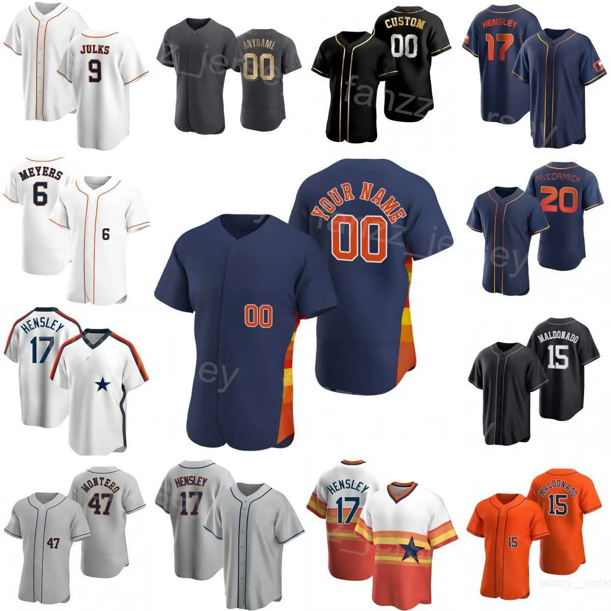 Team Baseball 17 David Hensley Jerseys 20 Chas McCormick 21 Yainer Diaz 9 Corey Julks 15 Martin Maldonado 6 Jake Meyers 43 Lance McCullers 77 Luis Garcia Men Women T-K-R