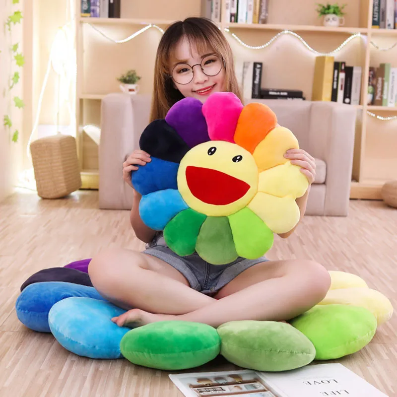 Zonnebloem Bloem Pluche Kussen Kawaii Glimlach Sunshine Comfortabele Knuffel Zachte Pop Kat Huisdier Sofa Kussen Mat Kussen Thuis slaapkamer Decor HW0019