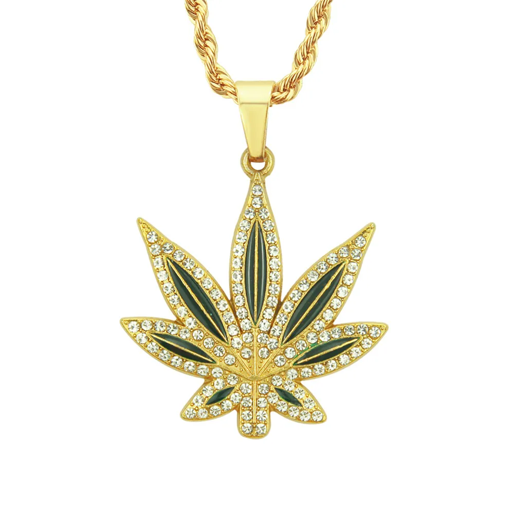 necklace for mens chain cuban link gold chains iced out jewelry Diamond studded maple leaf pendant necklace for men