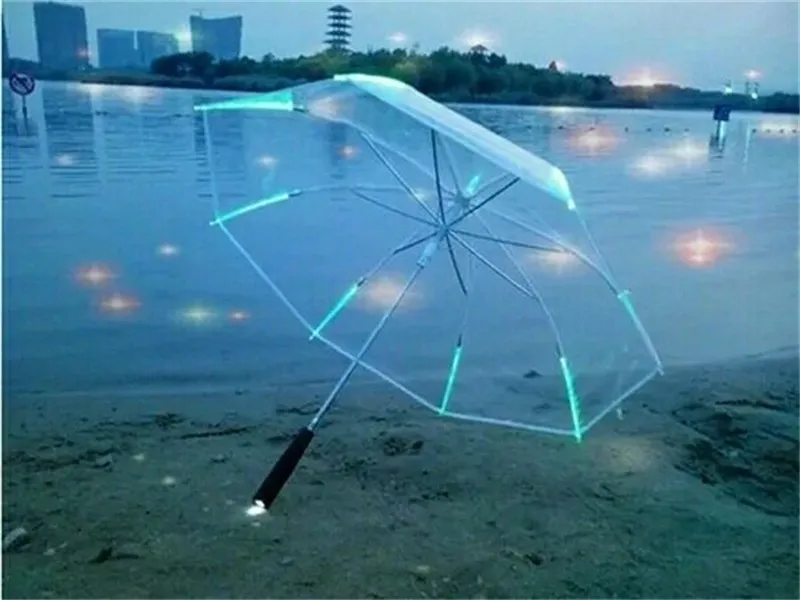 Umbrella luminous LED light outdoor creative rain gear children popular with thicked long handle transparent surface rainproof umbrellas trendy modern ba07 B23