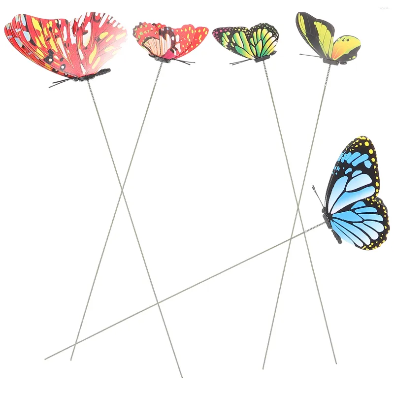 Decorative Flowers 5Pcs Yard Lawn Patio Fake Butterflies Garden Stakes For Flower Arrangements Home