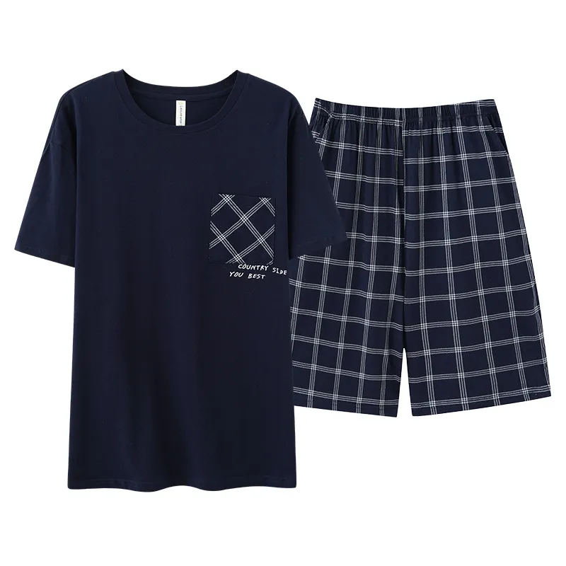 Men's Cotton Plaid pyjama set with Short Sleeves and