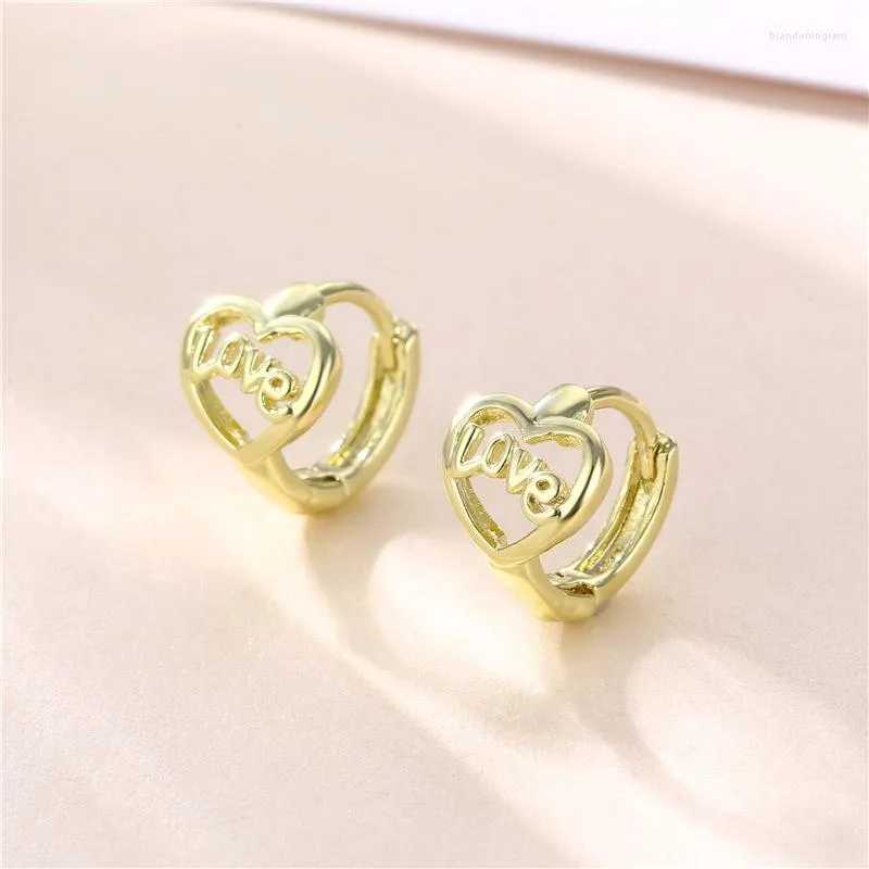 Hoop Earrings 18k Gold Plated Simple Color Love Letters Heart For Women Girls Vintage Ear Accesories Jewelry Gifts