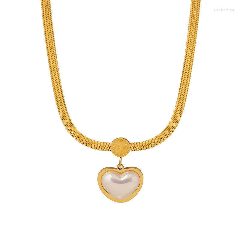 Choker 3pcs moda elegancka ładna stal nierdzewna biżuteria naszyjnik sercem kształt perłowy miłosna złoto-płaski łańcuch jodełka