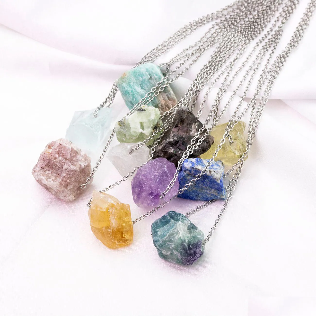 Anhänger Halsketten Naturstein Amethyst Fluorit Irregar Citrin Rosa Kristall Halskette für Frauen Schmuck Drop Lieferung Penda Dhgarden Dhzd6