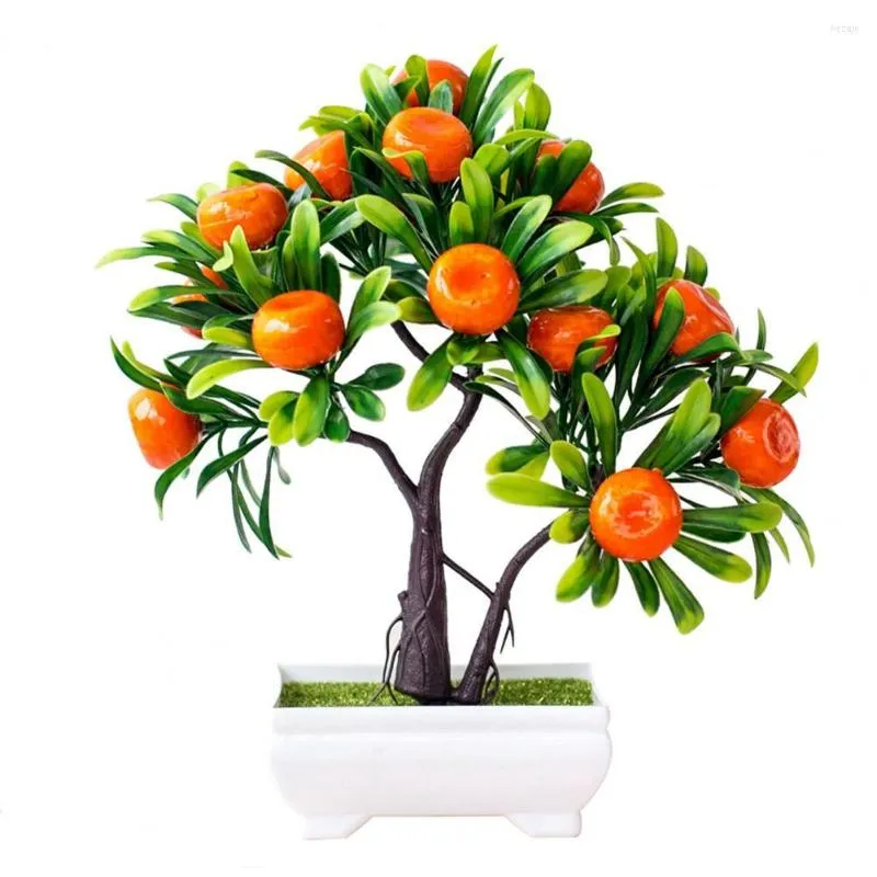 Fiori decorativi Simulazione di fiori in vaso artificiale Finto albero di arancio chiaro Ornamento per la casa Bonsai realistico