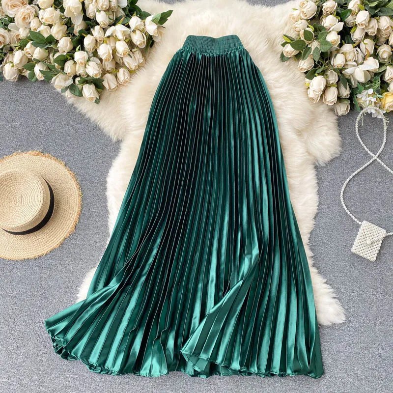 Womens long pleated maxi skirt online