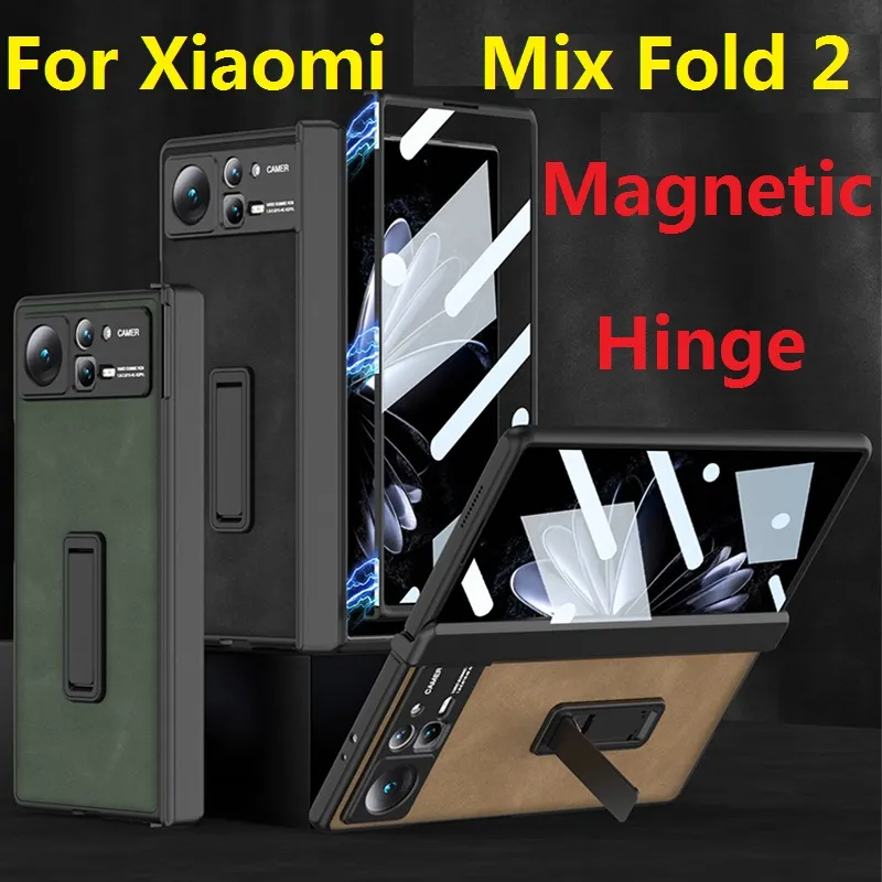 Matte Leather Cases For Xiaomi Mix Fold 2 Case Folding Magnetic Bracket Hinge Protective Film Screen Cover