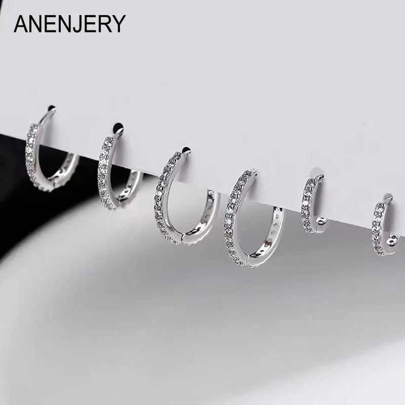 Серьмы Anenjery Multizize Double Row Circon Surging для мужчин Женские модные нежные серебряные цвета маленькие хагги aretes Z0517
