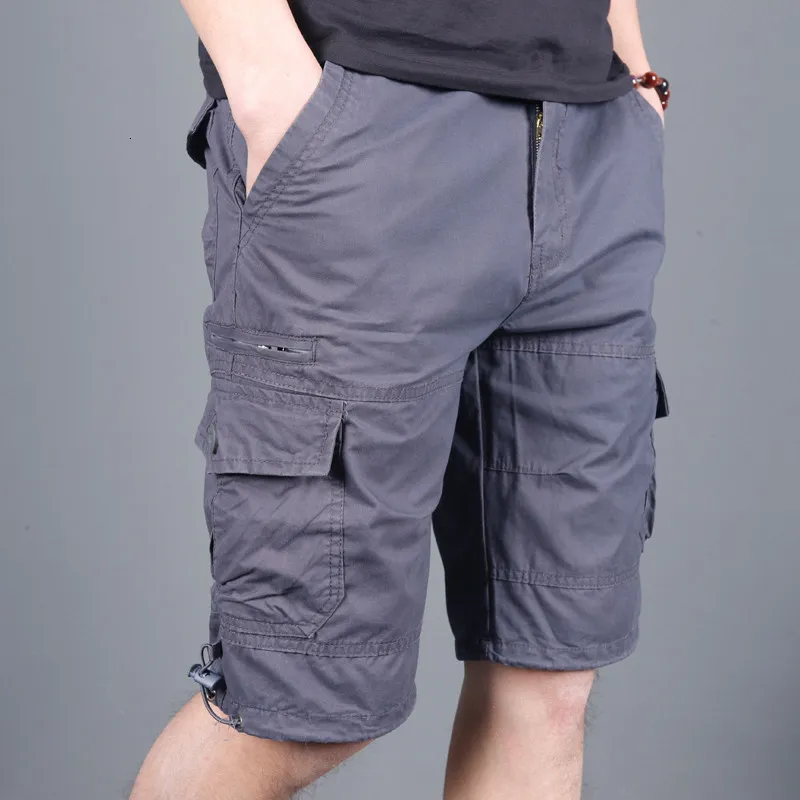 Shorts pour hommes Long Short Cargo Hommes Été Genou Multi Poche Casual Coton Taille Élastique Bermudas Homme Style Militaire Culotte 230518