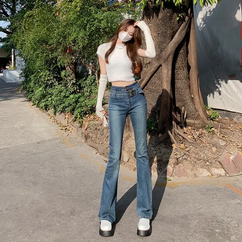 Jeans 2022 Spring New American Hot Girl Belt Flared Pants Korean Fashion Is  Tall And Thin Ladies Slim Jeans Brand Ladies Clothing From Bvshz, $25.01