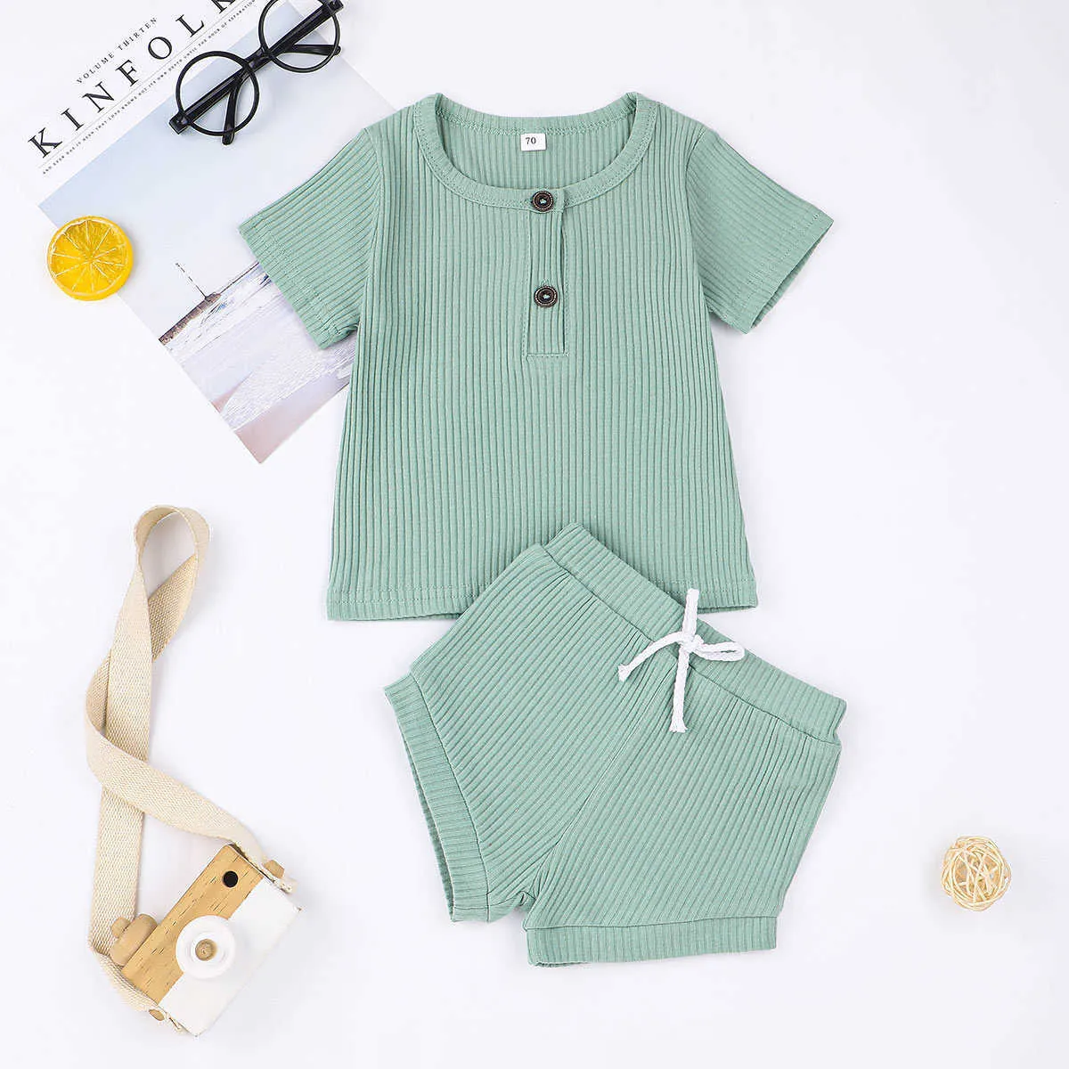 Clothing Sets Cotton Baby Clothes Set Summer Kintted Tops Shorts For Boys Girls Set Unisex Toddlers Pieces Kids Baby Clothing