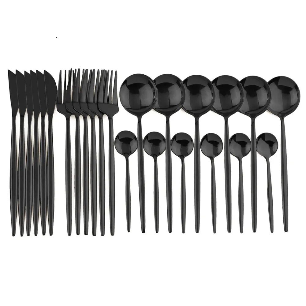 Dijkartikelen sets servies set dinermessen vork lepel servies set roestvrij staal flatware zilverwerk els glanzende zwarte bestek set 230518