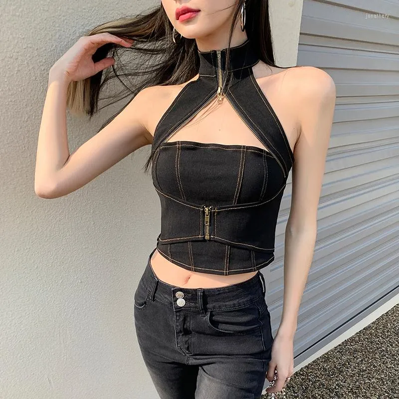 Y2K Womens Halter Neck Cropped Sleeveless Top Fashionable And Chic  Streetwear With Zipper Corset And Crop Design From Jonathery, $26.35