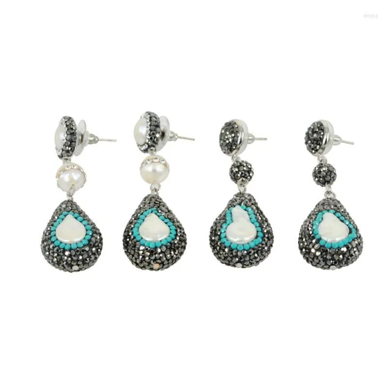 Dingle örhängen vattendrop teardrop form pärla paver rhinestone pärlor charms med 8 mm bollanslutningar kvinna smycken