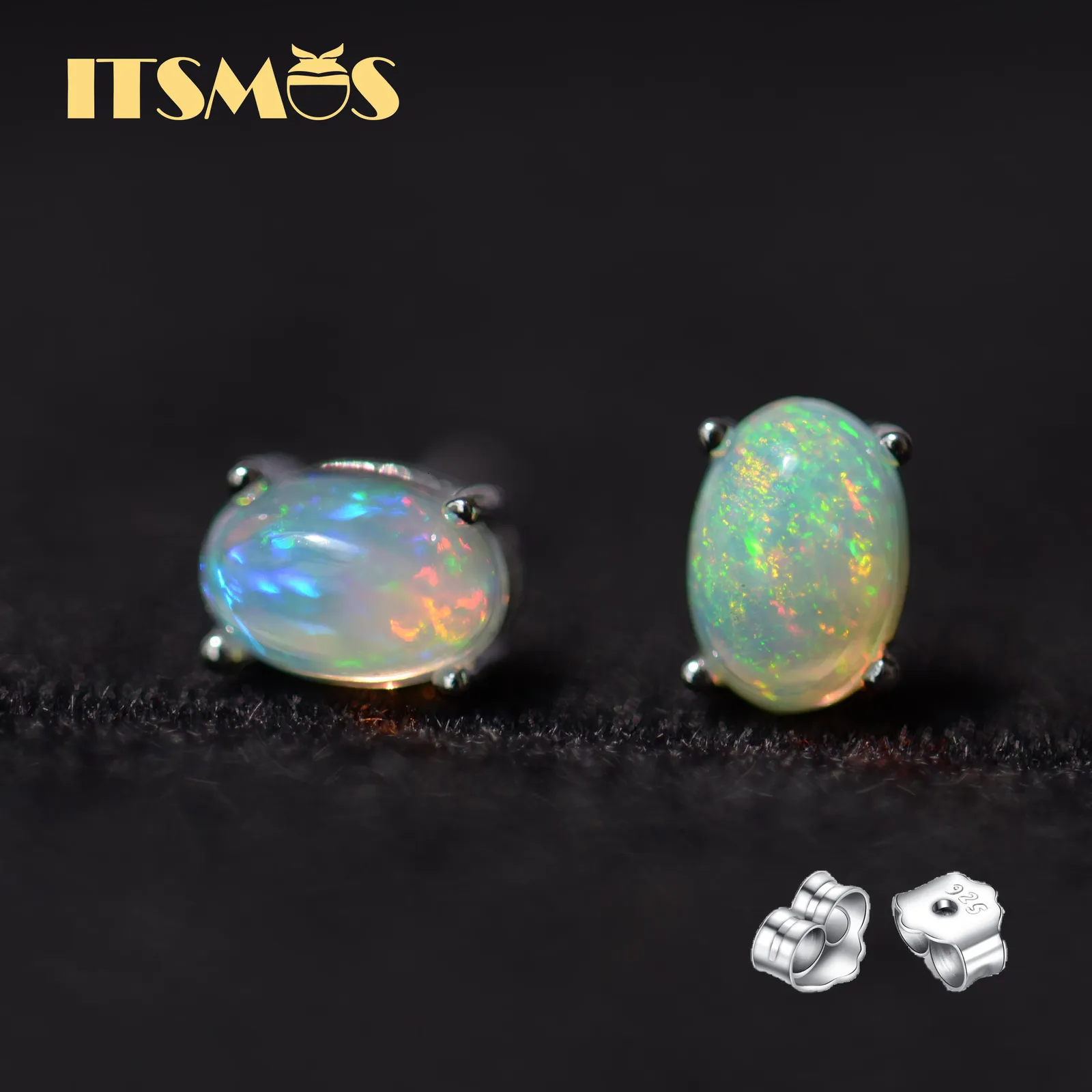 Hoop Huggie ITSMOS Natural Opal Earrings s925 Sterling Silver Lucky Elf Post Studs Earring Lover Colorful Jewelry for Women Girl Gift 230517