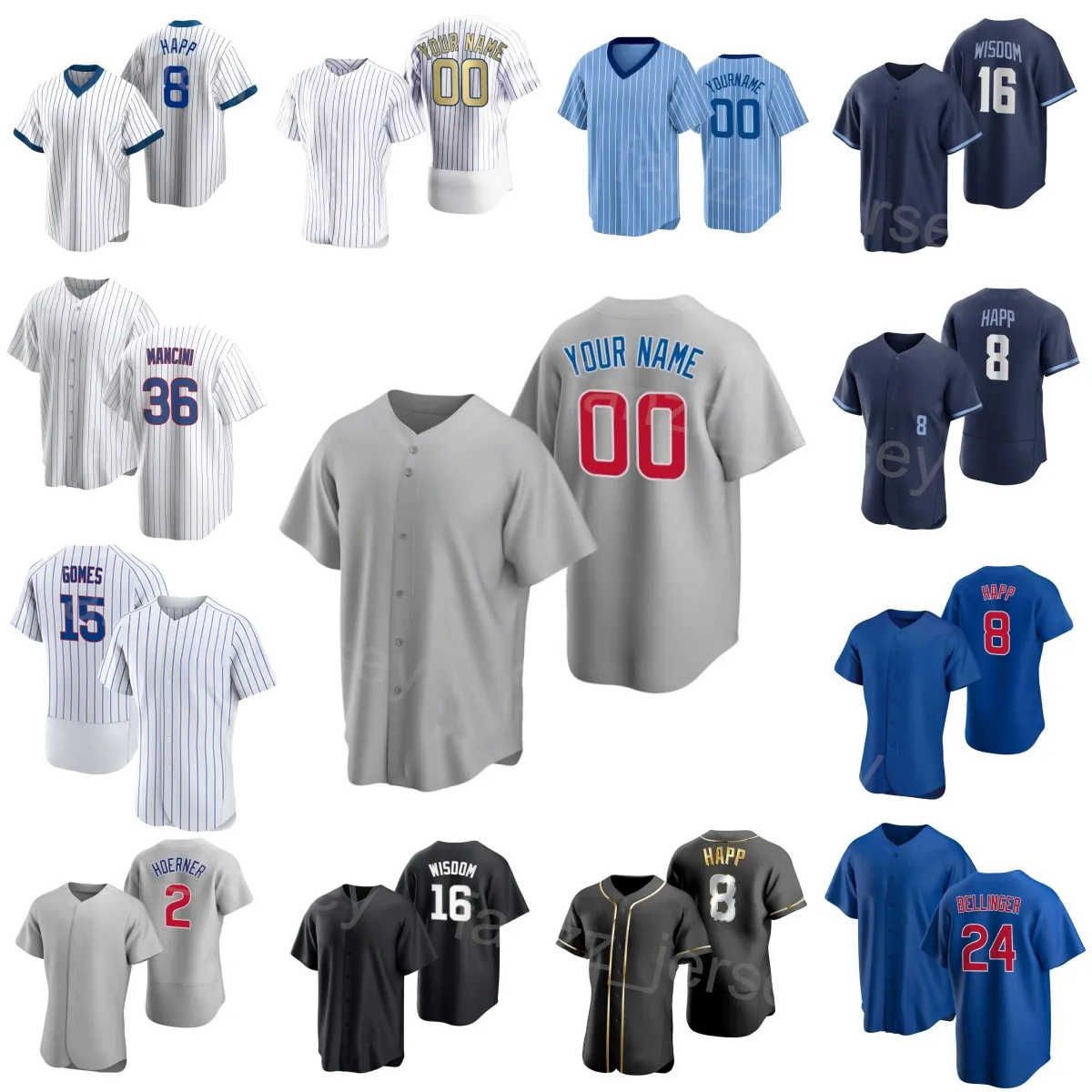 فريق البيسبول 7 Dansby Swanson Jersey 8 Ian Happ 36 Trey Mancini 15 Yan Gomes 2 Nico Hoerner 24 Cody Bellinger 16 Patrick Wisdom 18 Frank Schwindel Custom Man Kids X-X