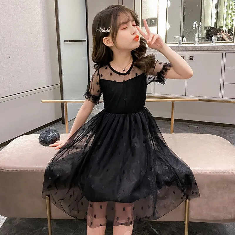 Abiti da ragazza Ragazze Summer Black Mesh Princess Dress Kids Dot Party per 3T 4T 6 8 9 10 12 anni Abbigliamento per bambini Abiti