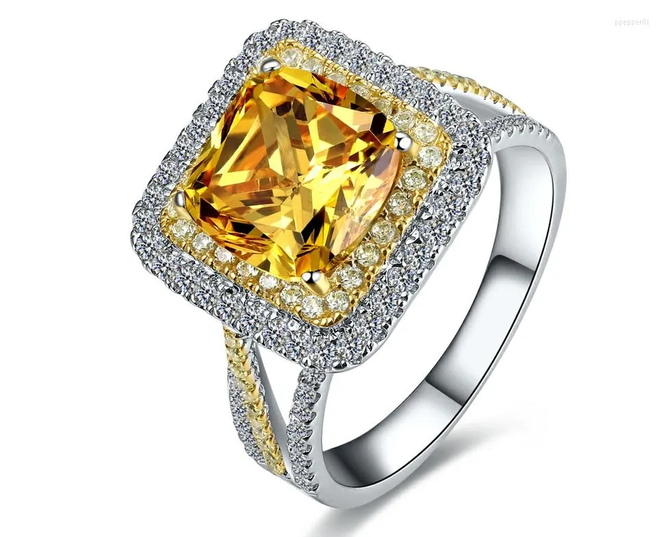 Кластерные кольца 3CT квадратная форма желтая сона Смоделированная женская кольца кольцо серебряной бренд