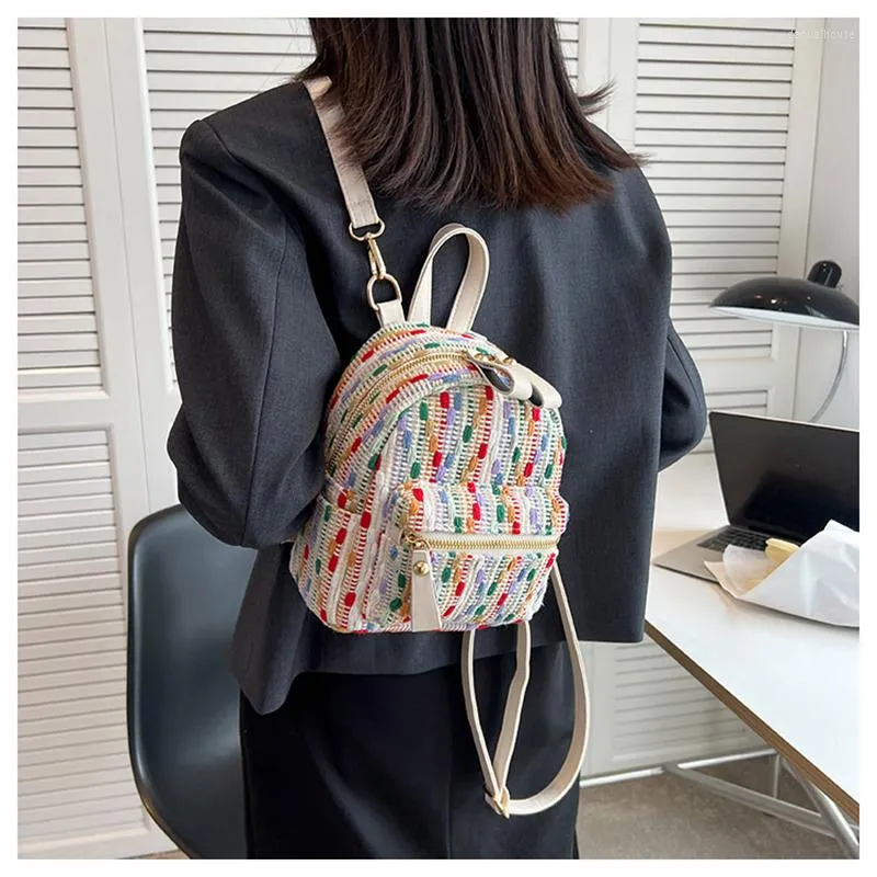 School Bags Summer Woven Backpack Women's Retro Bag Small Design One Shoulder Versatile Trendy