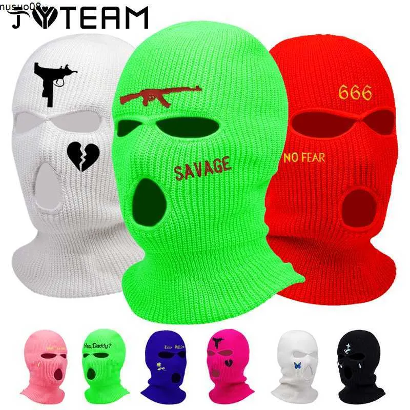 Beanie/Kafatası Kapakları 3 Delik Kış Kayak Maskesi Sıcak Unisex Balaclava Maske Şapkası Tam Yüz Maskesi Siyah Örme Knited Snowboard Şapka Kapağı Hip Hop Beanie J230518