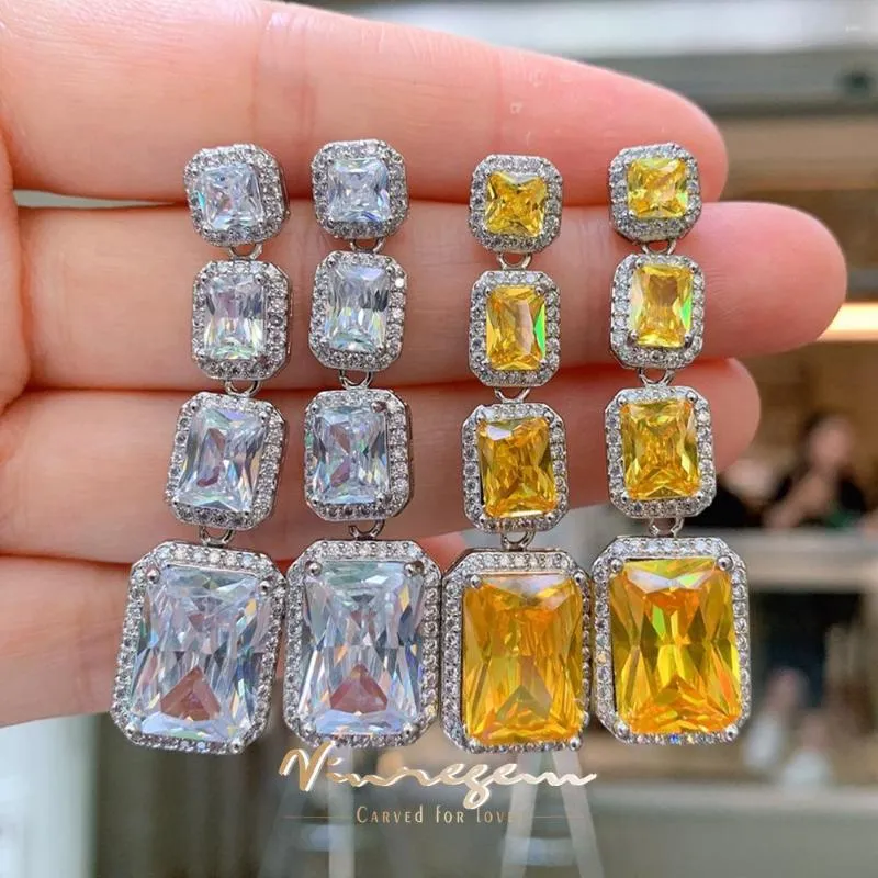 Dangle Earrings Vinregem Luxury Lab Created Citrine Gemstone Sona Diamond Drop for Womenギフト記念日