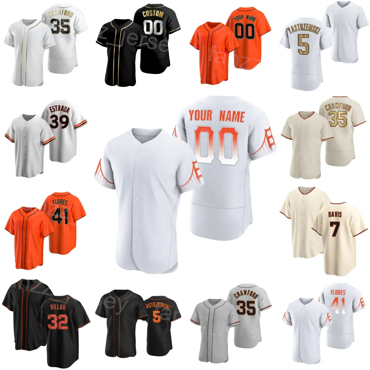 Custom Baseball Jersey Kids Youth Men s Replica Jersey Brandon Crawford David Villar Thairo Estrada Mike Yastrzemski Wilmer Flores Pat Burrell