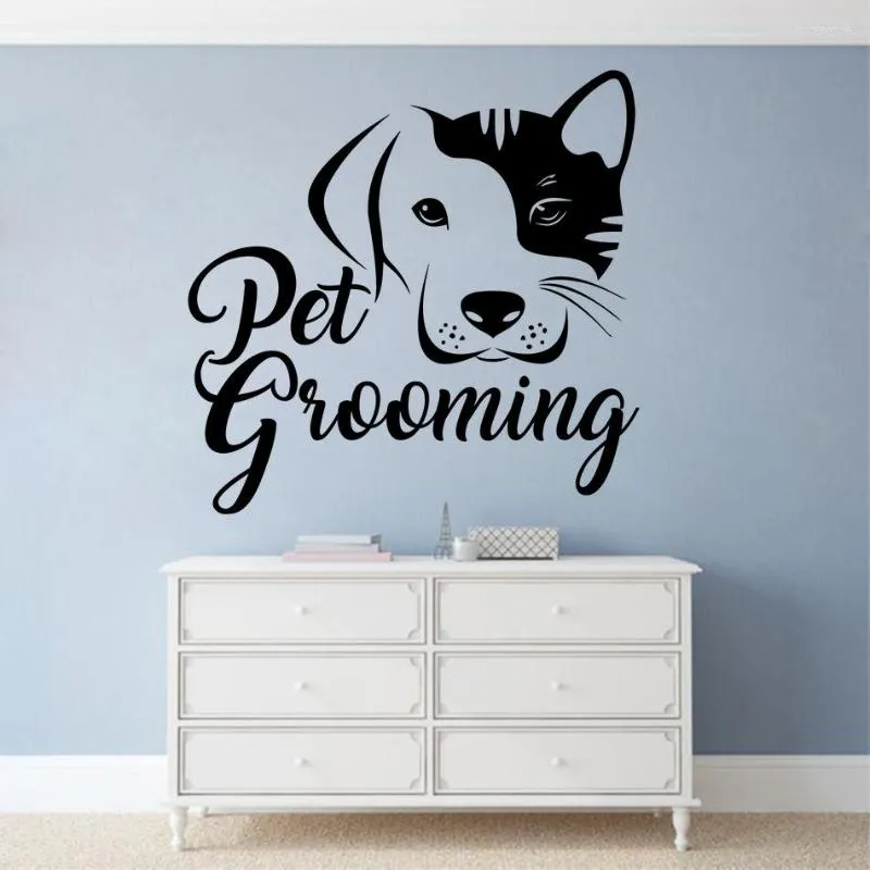 Wall Stickers Pet Grooming Sign Logo Decal Pets Sticker Salon Interior Decor Dog Head Pattern Murals Animals Poster