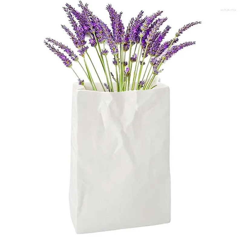 Gift Wrap Crinkle Paper Bag Portable Book Flower Vase White Ceramic Christmas Party Vases for Home Decor