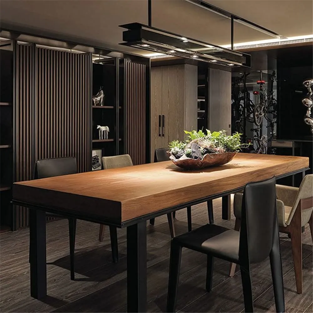 Solid Wood Dining Table with Rectangular Top and Black Metal Legs ...