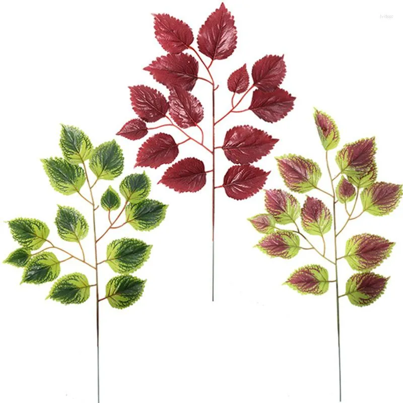 Dekorativa blommor 1 st konstgjorda gröna blad Silkgrönska falska för DIY bröllop buketter bruddusch centerpieces heminredning