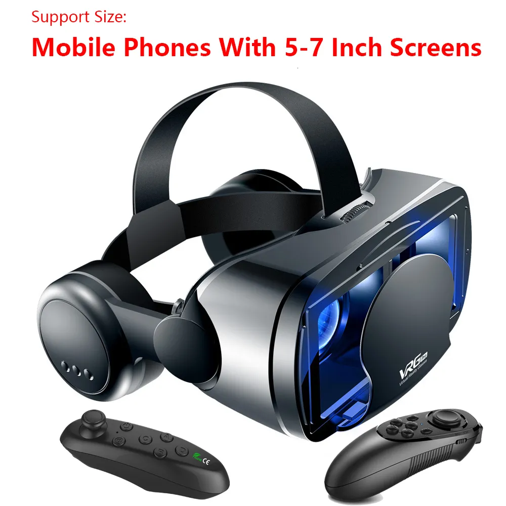 VR GLITES 3D VR Smart Glasses Headset Virtual Reality Helmet Smartphone de tela cheia Lens de grande angular com fone de ouvido do controlador 7 polegadas 230518