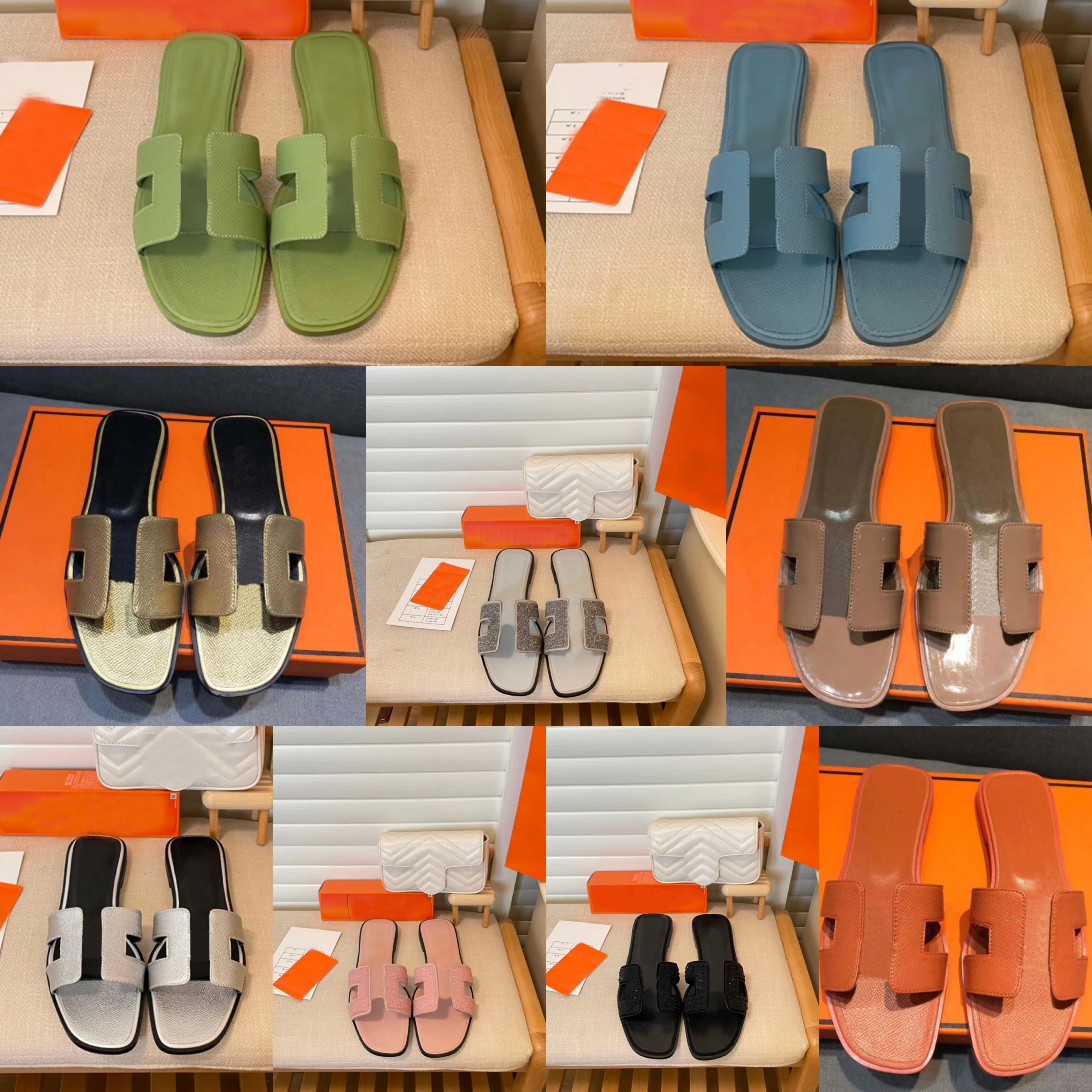 Sandal Ladies Sandaler Summer Flat Designer Sandaler Läder Slides Slides Fashion Beach Women Luxury Sandal Letter Drag Size 35-42 med låda
